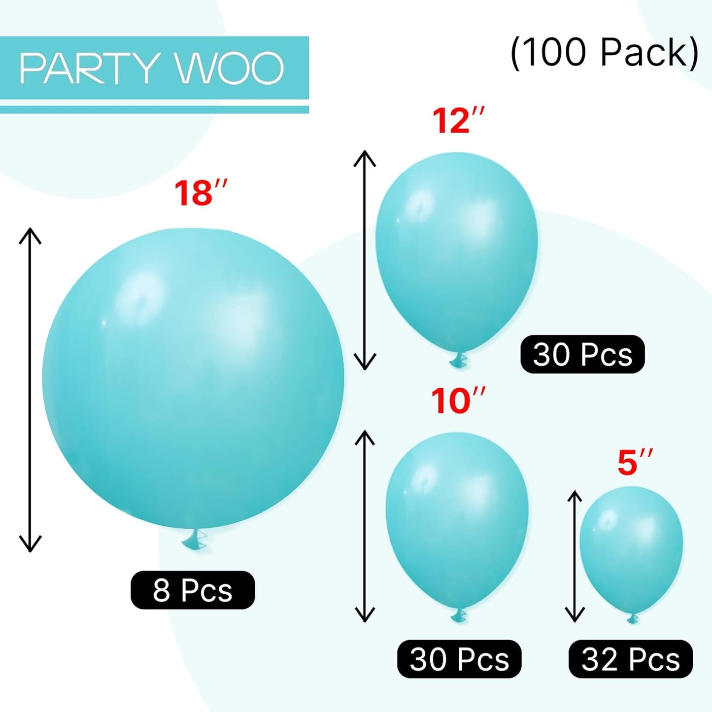 PartyWoo Teal Balloon Arch Kit - 100-Piece Set with 18, 12, 10, & 5-Inch Balloons for Baby Showers, Gender Reveals, & Birthday Parties