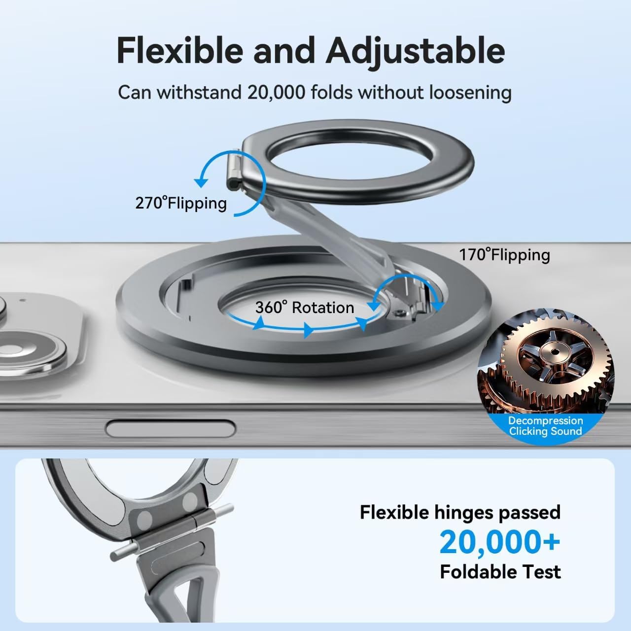 360 Ultra-Light Dual Sided Magnetic Phone Holder,Car Mount, Rotation Finger Ring Holder,Foldable Magnetic Cell Phone