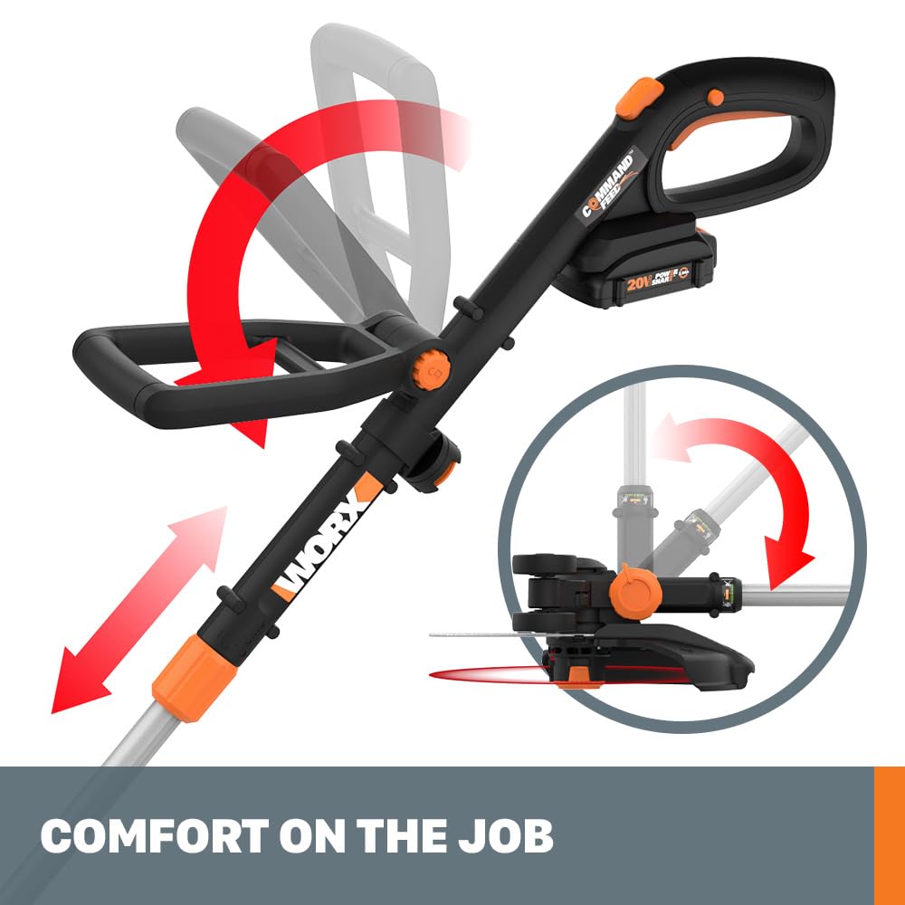 Worx 3 in 1 Cordless String Trimmer/Lawn Edger/Mini Mower, 12" Electric Weed Wacker with Command Feed, 20V Weed Eater with 5.5 LBS, Battery & Charger Included, WG170.2