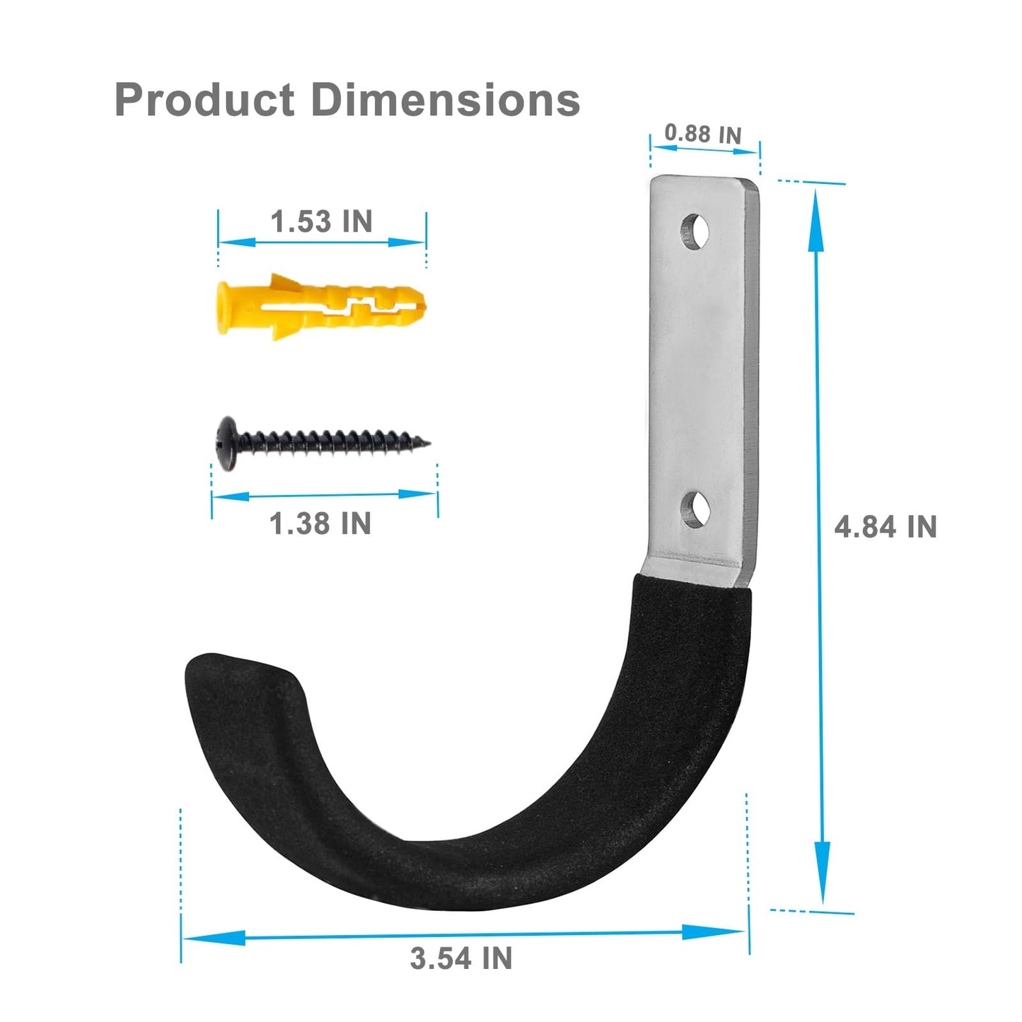 Nlmyt 6 Pcs Garage Storage Utility Hook, Upgraded Ladder Hangers, Shed J-Hooks, Heavy Duty Ladder Tool Holders for Garage Wall, Black Wall Hooks for Hanging Tools, Bikes, Hose, Shovels, Rakes