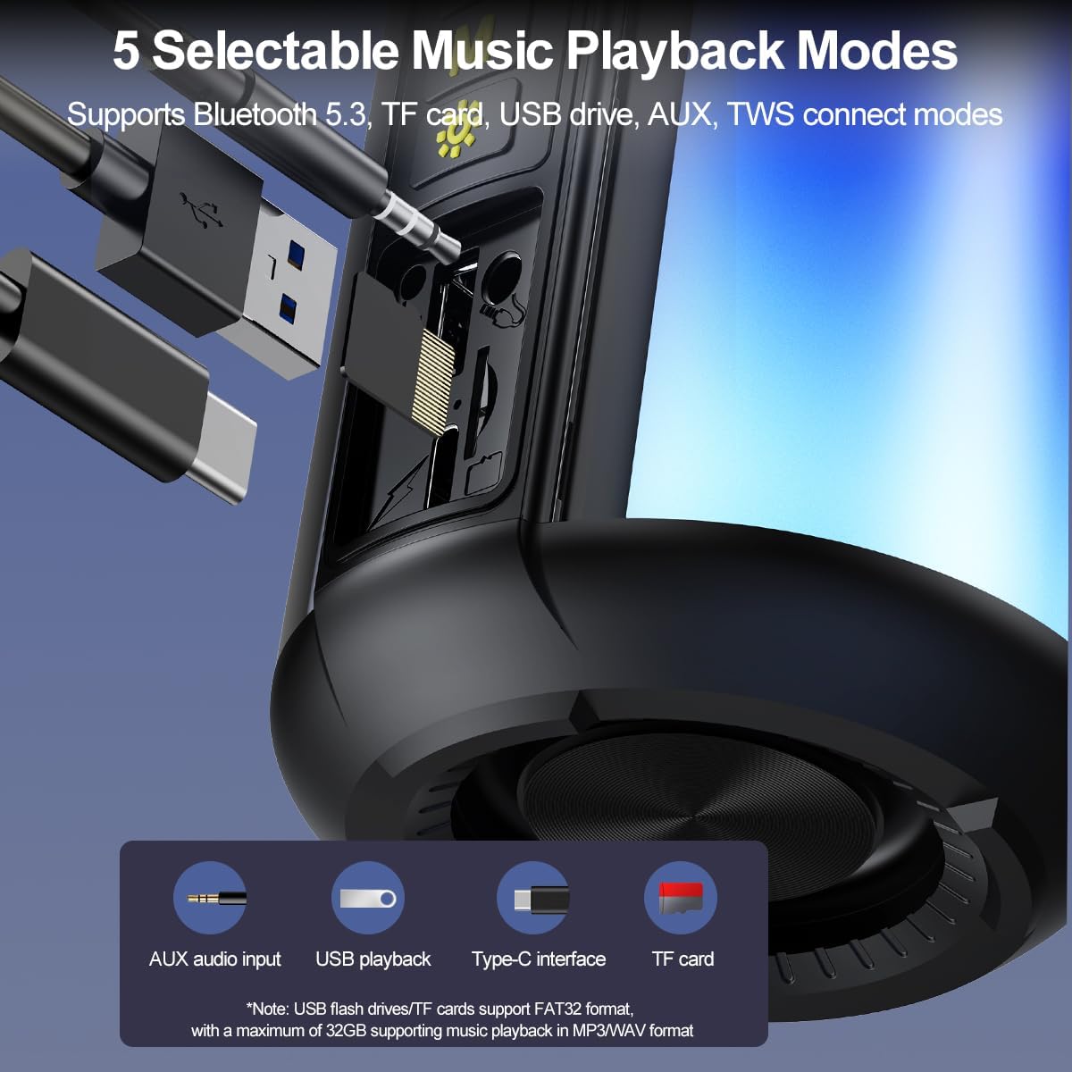 CofunKool 5.3, Portable Speaker with RGB Light, AUX/TF-Card/USB Flash Drive Input, Wireless Bluetooth TWS Dual Pairing