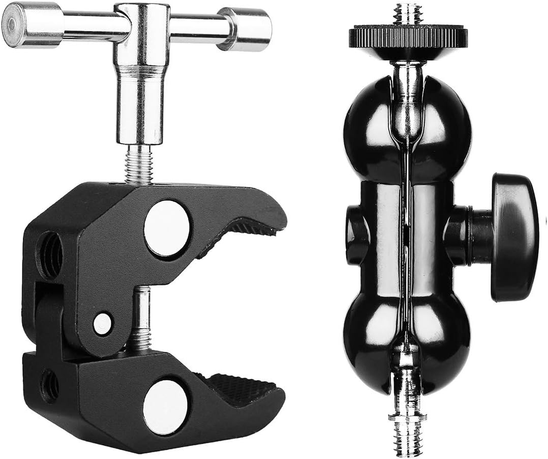 SLOW DOLPHIN w/1/4 3/8 (2 Super Clamp and Thread with Cool Double Ballhead Arm Adapter Bottom Clamp for DSLR