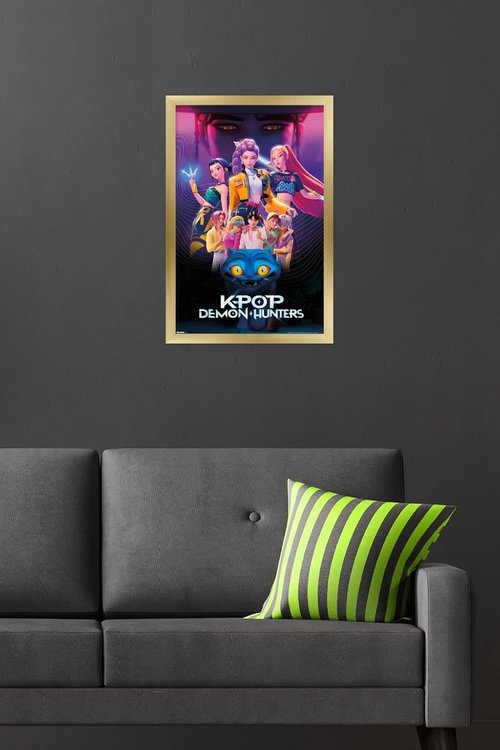 Netflix KPop Demon Hunters Wall Poster - Gold Framed Version, 22.4L x 14.7W