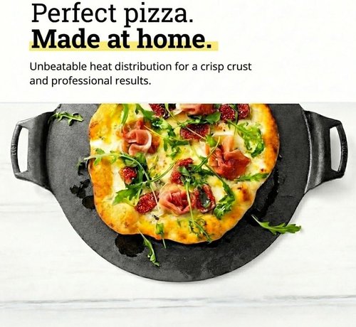 Lodge Seasoned Cast Iron Pizza Pan - 15-Inch Round Pan with Dual Assist Handles | PFAS-Free, Oven Safe