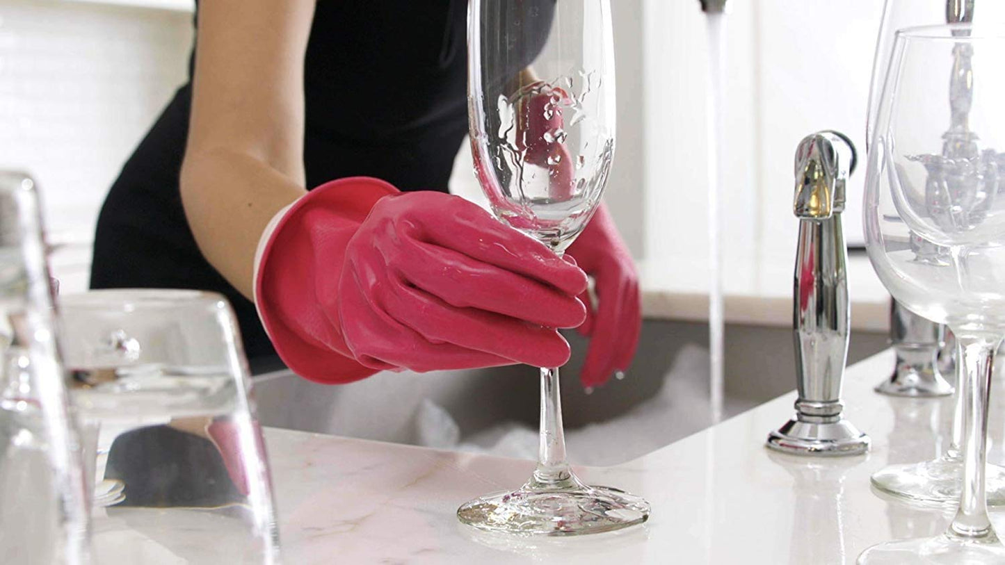 Casabella Premium Waterblock Cleaning Gloves - 6 Pair (12 Gloves) Pink - (Medium)