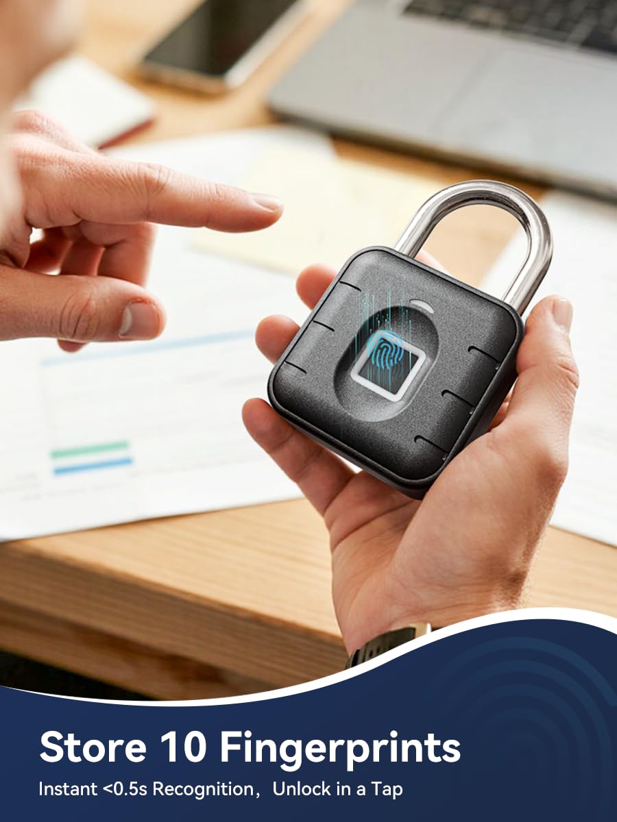 NexusLab Smart Fingerprint Padlock, Locker Lock, Gym Lock with TUYA App Control, IP67 Waterproof, 10 Fingerprints, Stainless Steel Shackle for School Locker, Fence, Gym Locker & Outdoor Gatres