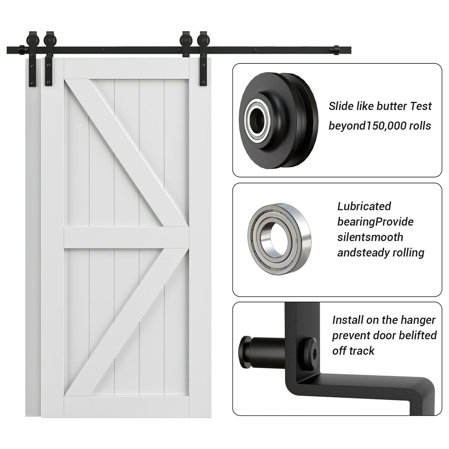 AONAYIOA 6FT Bypass Sliding Barn Door Hardware Kit, Combination Track Mode Sliding Door Hardware, Double Wooden Doors Use Single Track Bypass Barn Door Hardware Fit for Door Opening 70" (6 Feet)