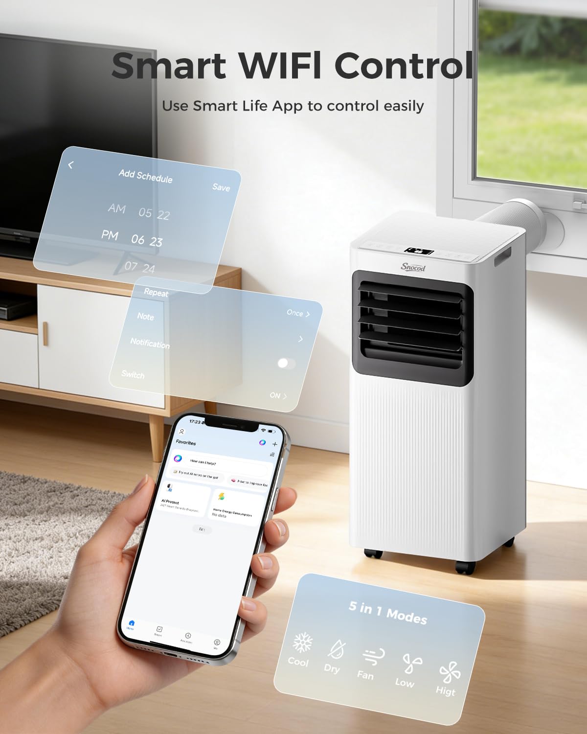 16000 BTU Portable Air Conditioners for Large Room up to 750 Sq. Ft., 5-in-1 Smart AC with WiFi App, Remote Control, Fast Cooling, Dehumidifier, Fan, Sleep Mode, 24H Timer & Window Kit