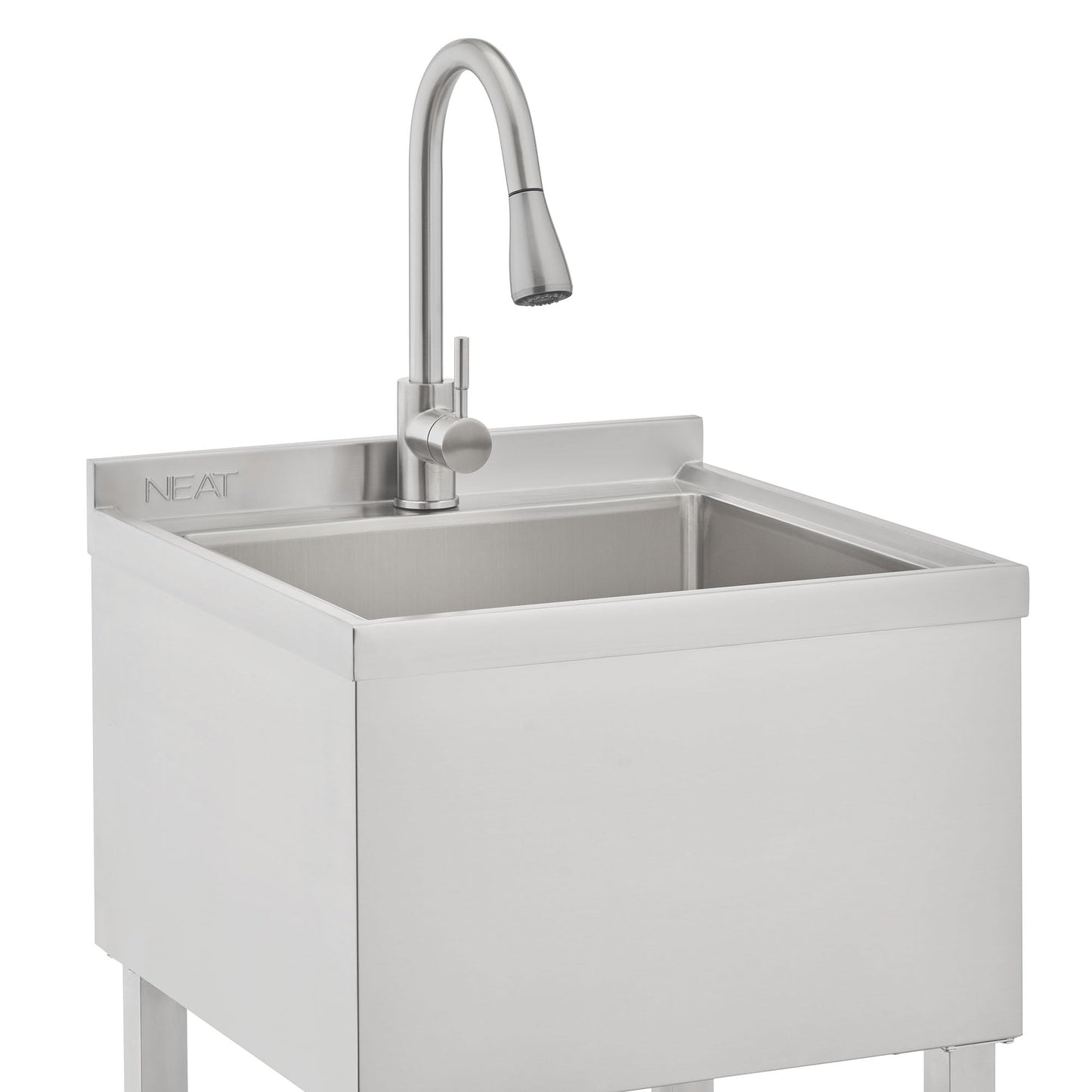 NEAT by TRINITY EcoStorage Stainless Steel Utility Sink, Freestanding Single Bowl Utility Sink with Pull-Out Faucet for Garage, Laundry Room, Business, NSF Certified, 22"W x 22"D x 50"H (NHA-0328)