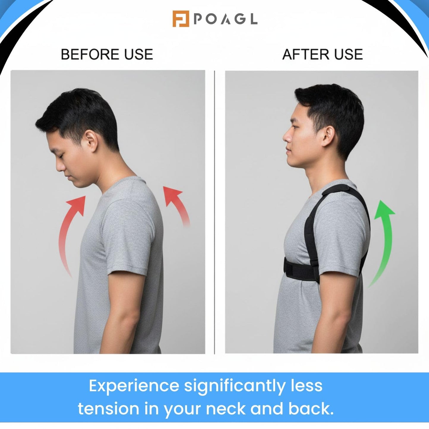POAGL Adjustable Posture Corrector Brace for Men – Universal Fit Upper Back, Shoulder & Clavicle Support, Helps Improve Posture & Relieve Neck, Shoulder & Back Pain (Patented Design)