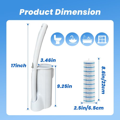 40 Disposable Toilet Brush Refills Srubber Pads, Wall Mounted Toilet Bowl Holder Set Toilet Cleaning System Starter Kit, Scrubbing Toilet Wand Pads