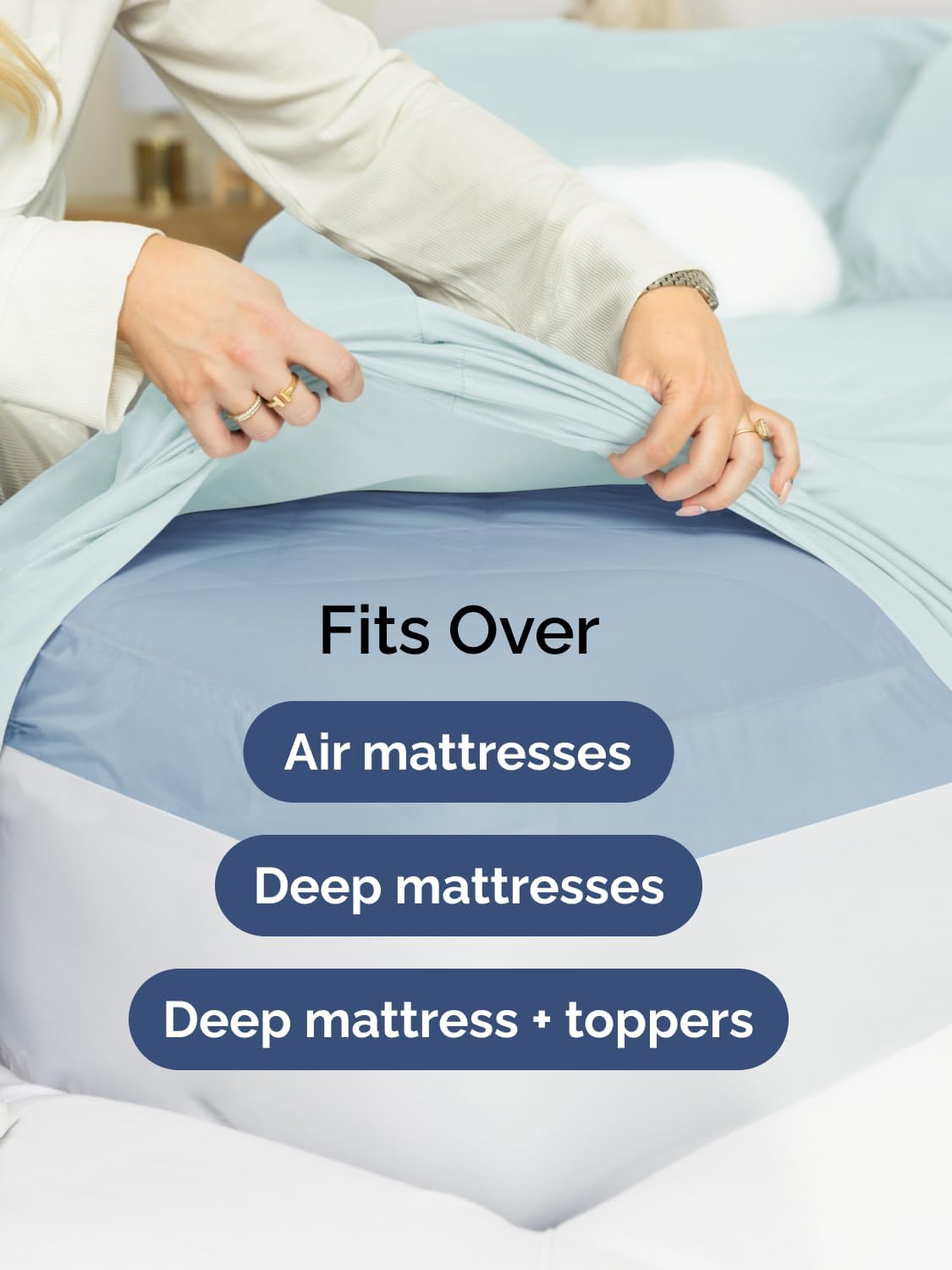 Skiennix Extra Deep Twin Sheet Set - 4-Piece Breathable Cooling Bedding - Soft, Wrinkle-Free Ice Blue