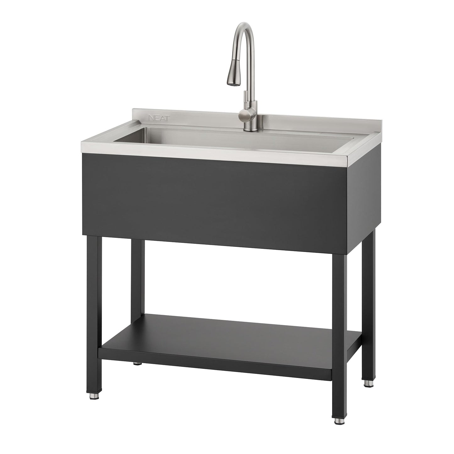 NEAT by TRINITY Stainless Steel Utility Sink, Oversized Freestanding Single Bowl Utility Sink with Pull-Out Faucet, for Garage, Laundry Room, Shop, NSF Certified, 36"W x 20"D x 50"H, Black