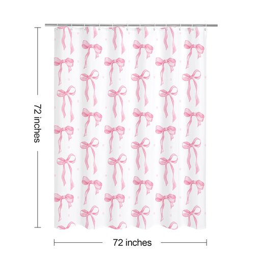 Litabel Cute Bow Shower Curtain, Pink Aesthetic Bowknot Shower Curtain for Bathroom, Modern Minimalist White Waterproof Fabric Shower Curtain Set, 72x72 Inch