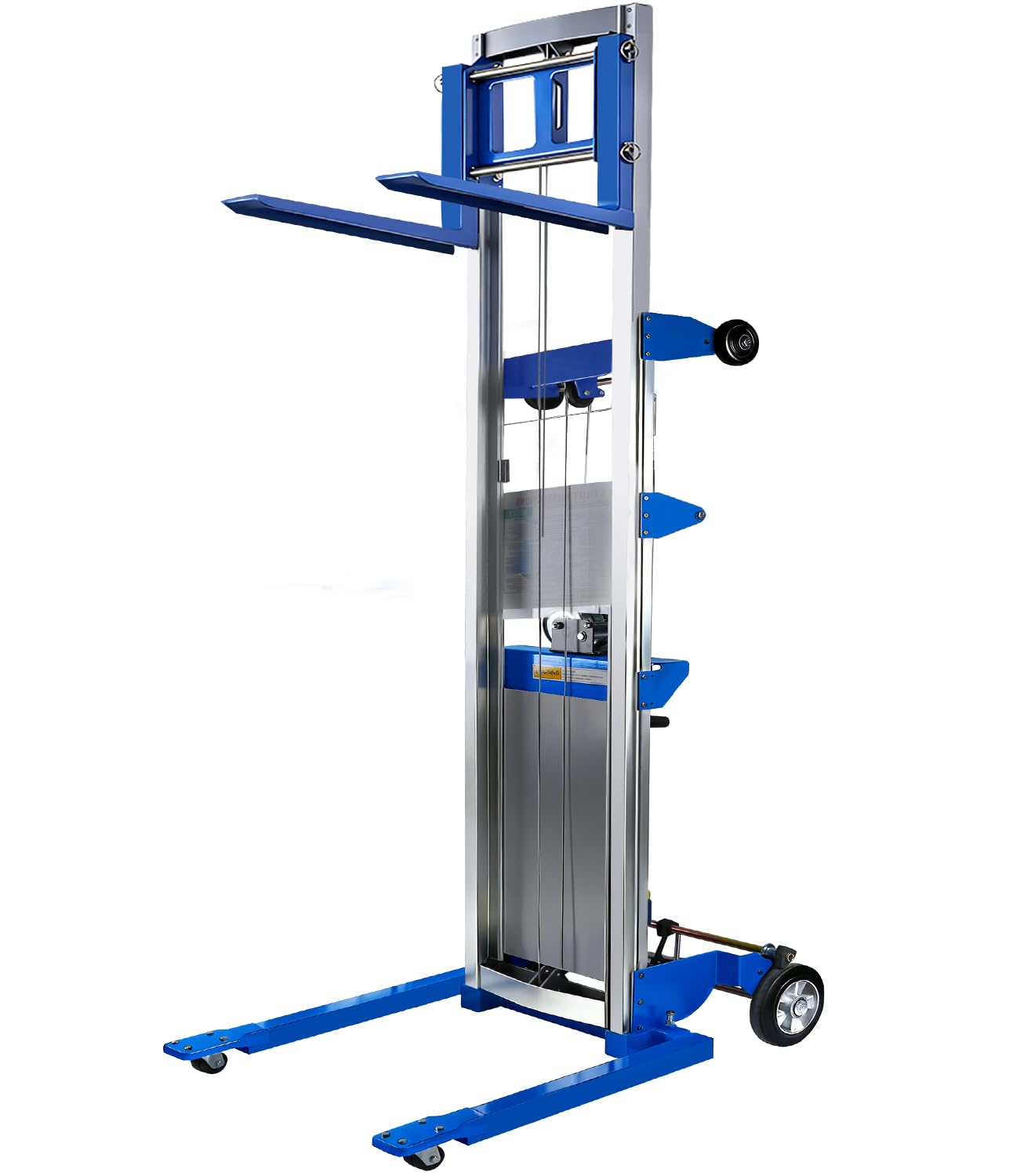 Material Lift Winch Stacker 440 lbs 122" Lift Height, Adjustable Straddle Hand Winch Lift Truck, Material Lifts for Warehouse Factory Library Logistics