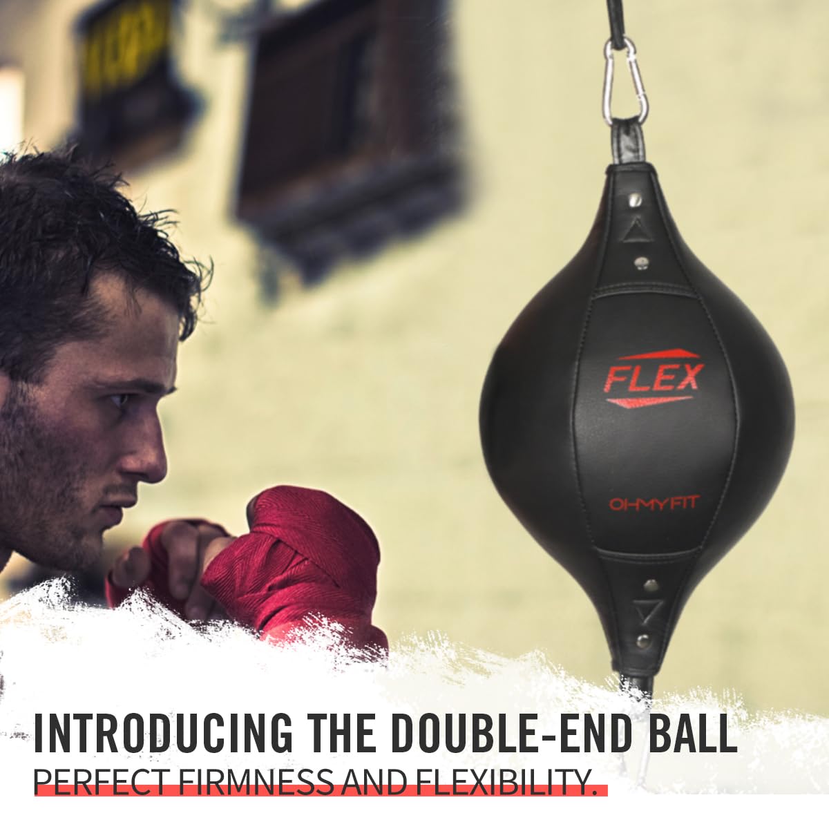 OHMY FIT Flex Double End Punching Bag - Bungee Cords w/Special Flex Adjustable System - Durable Bladder Speed Bag - Boxing Training Equipment for Adults - Home Gym Accessories (Elliptical)