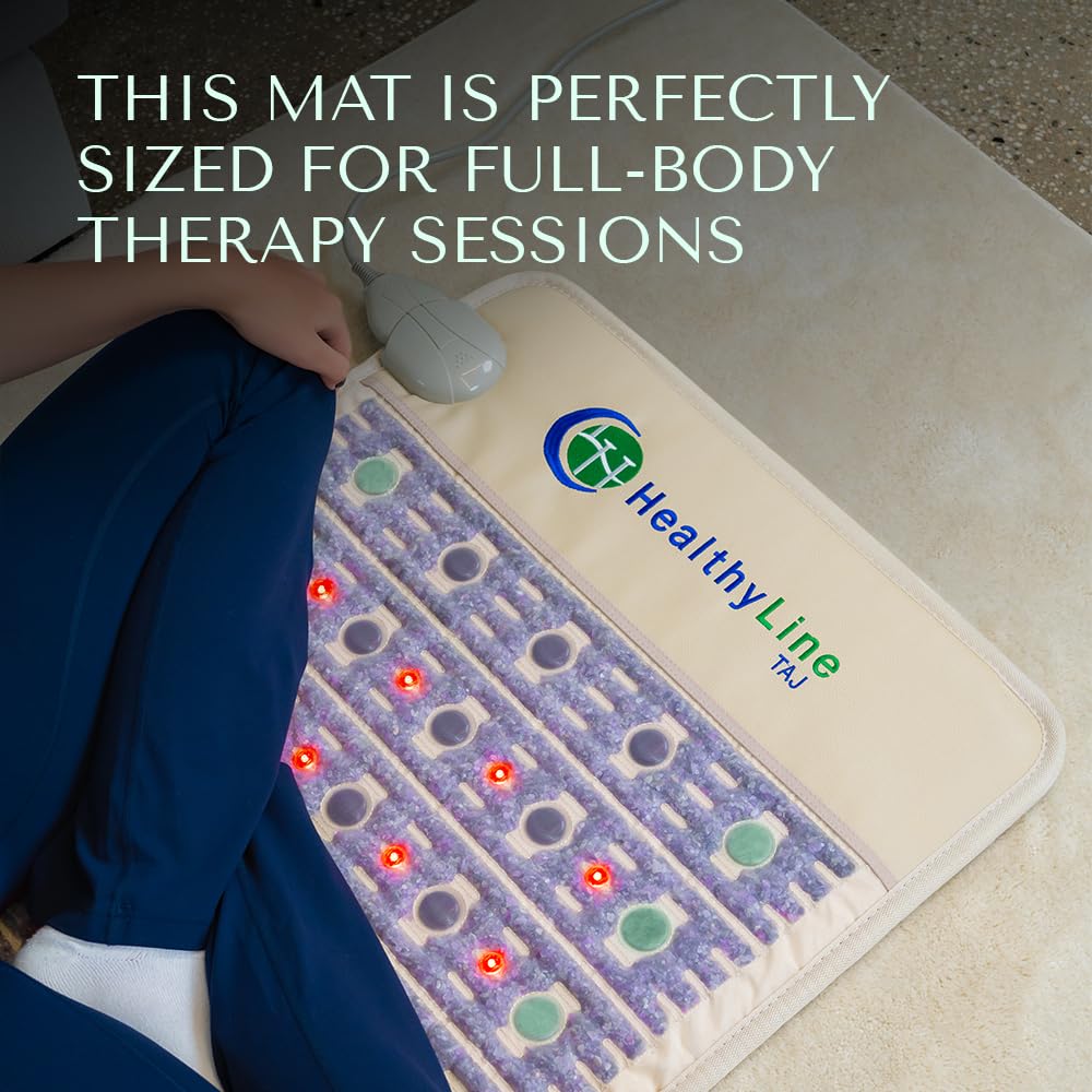 РЕМF Advanced Far Infrared Heating Pad - Professional Biomat for Pain Relief and Healing - Pulsed Electromagnetic Field Therapy - Full Body Mat with Red Lights, Amethyst, Tourmaline and Jade - 72 x 24