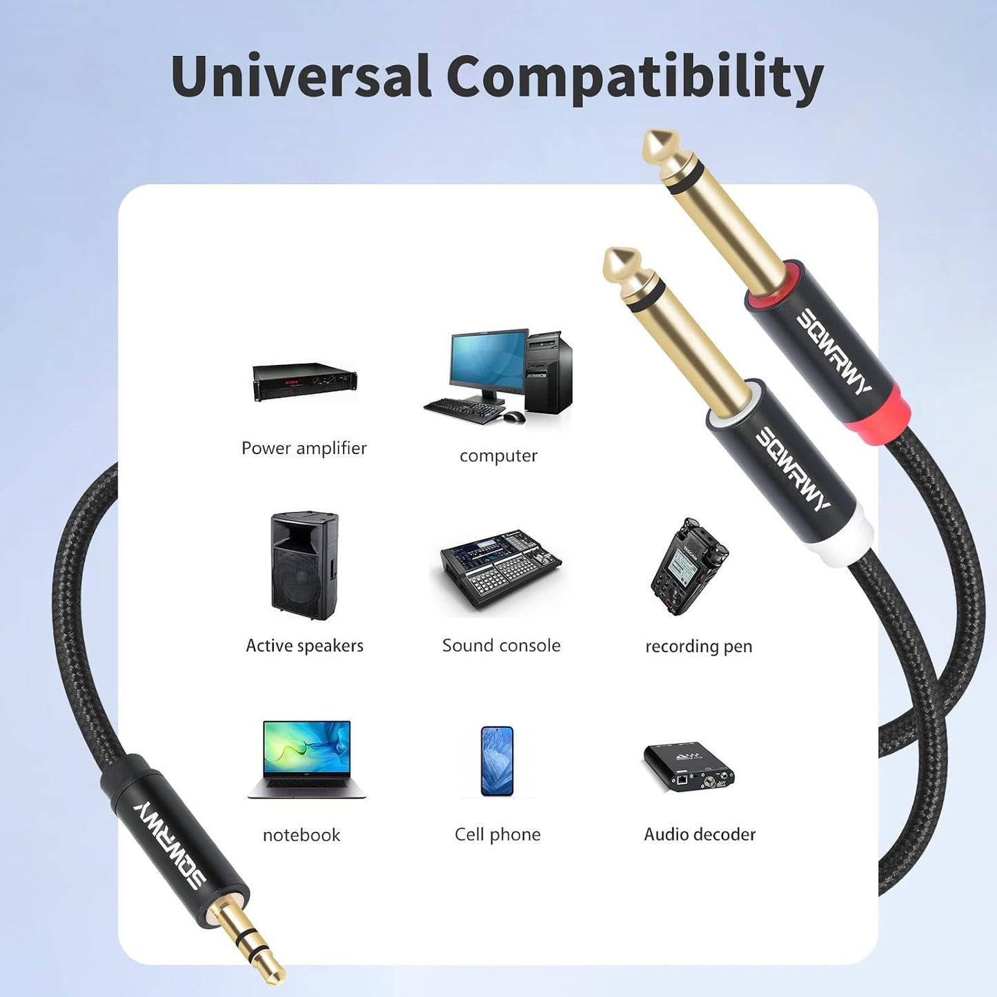2-Pack 6FT 3.5mm 6.35mm 3.5mm 1/4" TRS to Dual TS Mono Y-Splitter Cable: Connect Stereo Output to Dual Mono Inputs