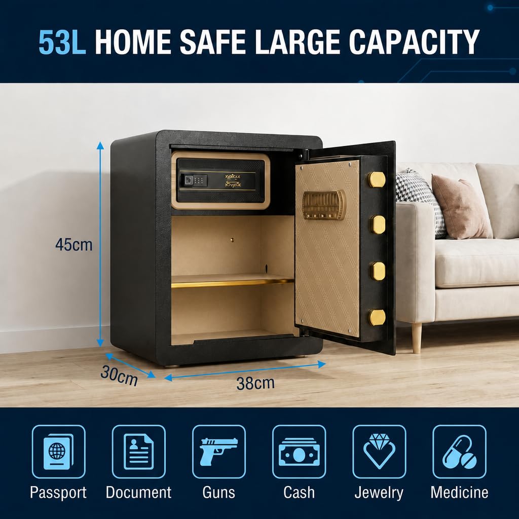 Asylosss 17.5" Tall Safe Box, 1.8 Cuft Fireproof Safe for Home with Hidden Lock Box, Anti-Theft Security Safe with Programmable Keypad Spare Keys, Digital Safety Box for Money Jewelry Documents