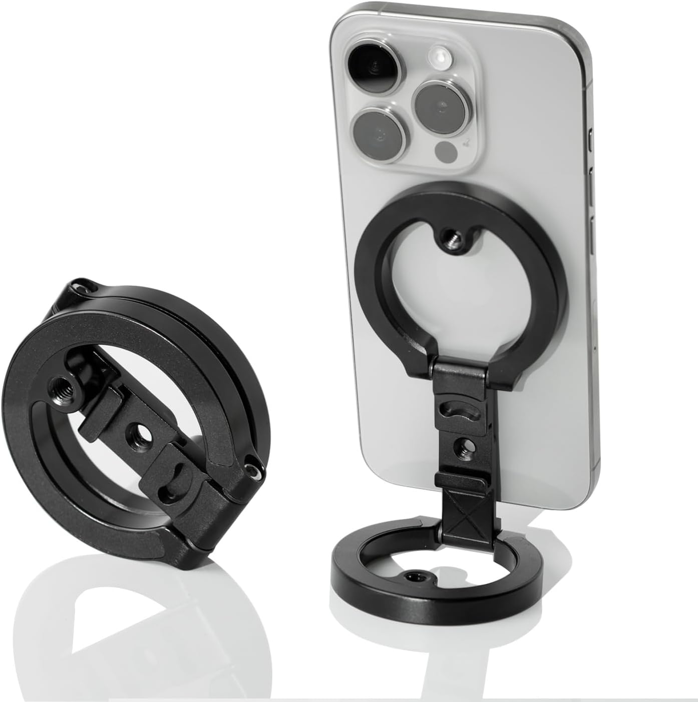 Amlanpin 1/4" Dual Magnetic Phone Holder, Screw Tripod Mount, Gym Magnetic Phone Stand for Car (Black)