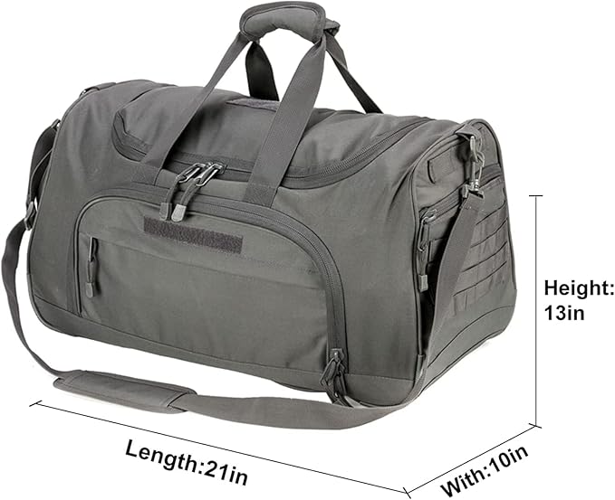 Gym Bag for Women & Men Tactical Duffle Military Weekender Work Out Lightweight Waterproof Sports Tote Shoe Pocket Gray
