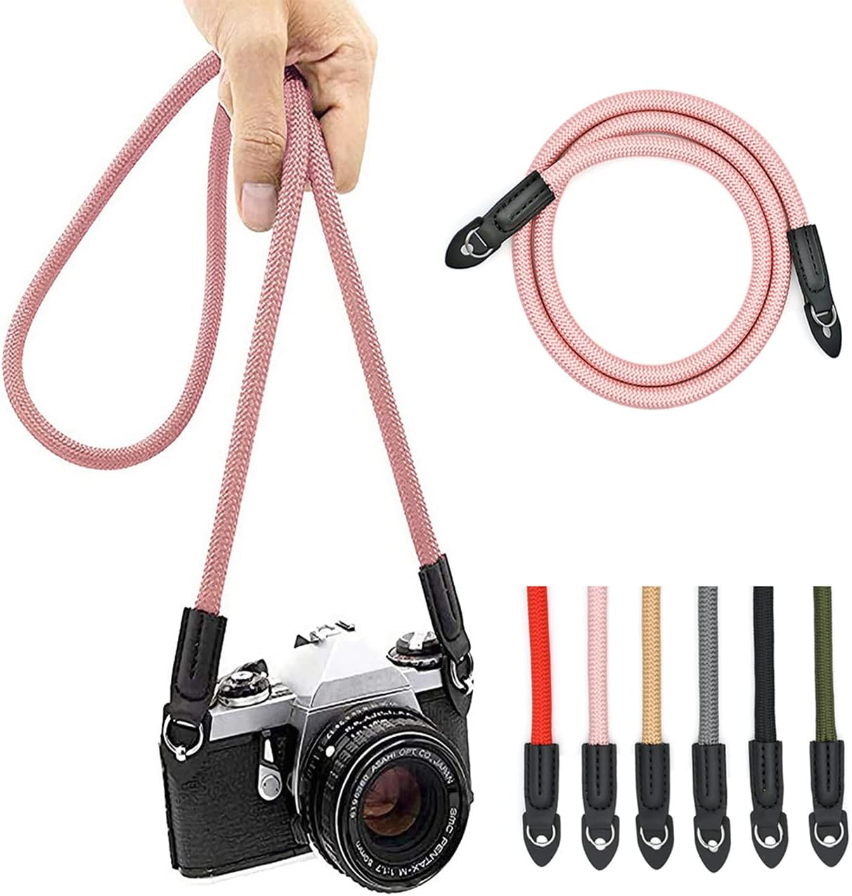 Eorefo 100cm Camera Strap Vintage Nylon Climbing Rope Camera Neck Shoulder Strap for Micro Single and DSLR Camera(Rose
