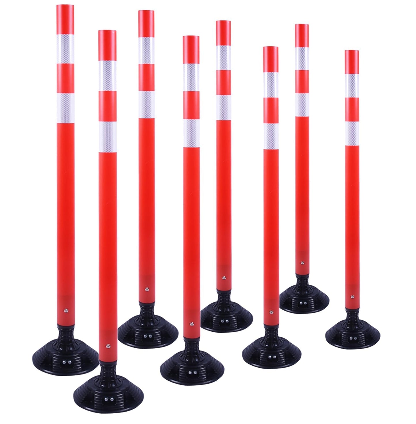 BESEA 8PCS 48" Traffic Delineator Posts with Detachable Base & High-Visibility Reflective Collars,Orange Durable Flexible Safety Cones for Work Zones, Parking Lots, and Roadways