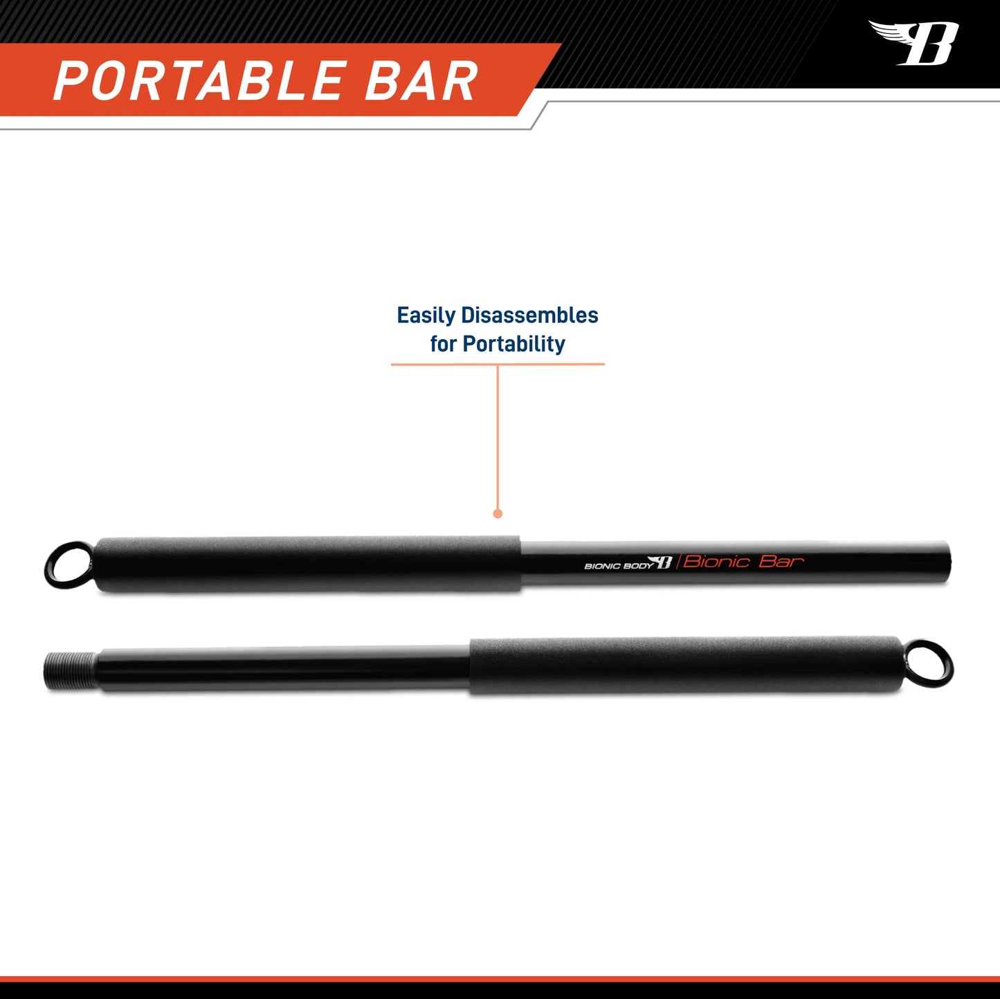Bionic Body 36 Inches Light Weight Resistance Training Straight Bar – Fits All Resistance Bands/Accessories with Carabiners BBEB-020