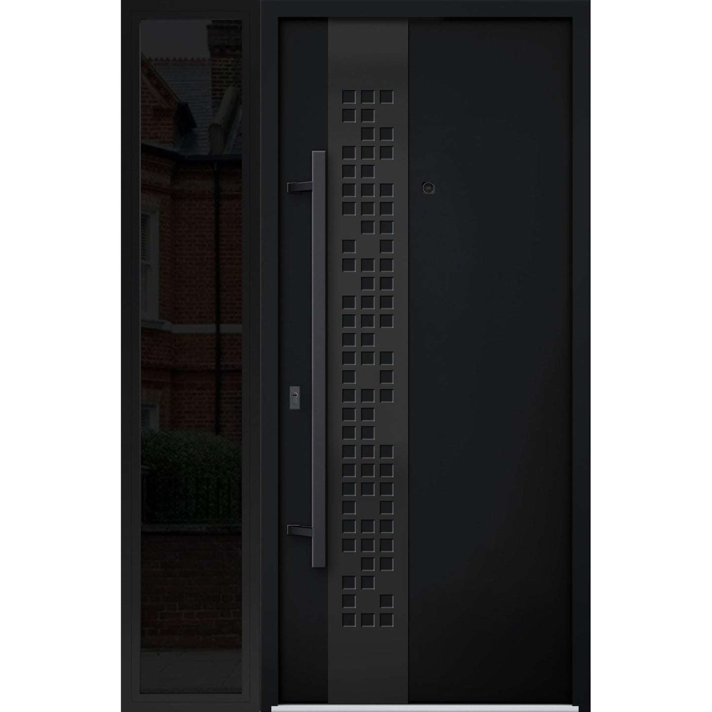 VDOMDOORS Front Exterior Prehung Steel Door/Deux 6078 Black Enamel/Side Exterior Window Sidelite/Entry Metal Modern Painted W36+12" x H80 Right Hand Inswing
