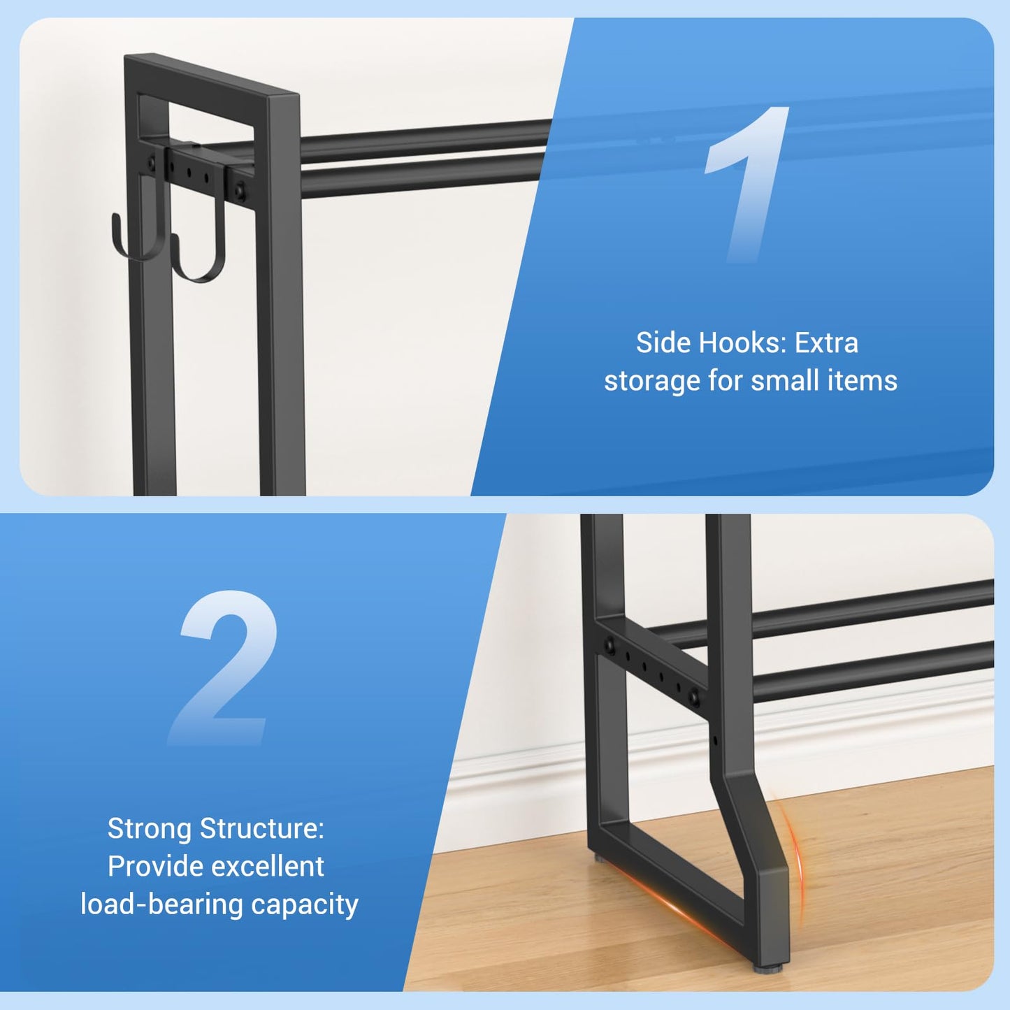 VOPEAK 3-Tier Adjustable Dumbbell Rack, 31-Inch Weight Rack for Home Gym with 4 Hooks, Home Gym Storage for Kettlebells, Space-Saving Dumbbell Stand - 400LB Capacity (Rack Only)