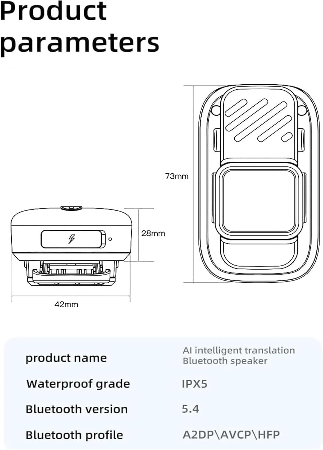 BYDGUMEI Wearable Bluetooth Speaker-miniWaterproof Speaker Cip Type - Buit-in Microphone forHands-Free Music and Call