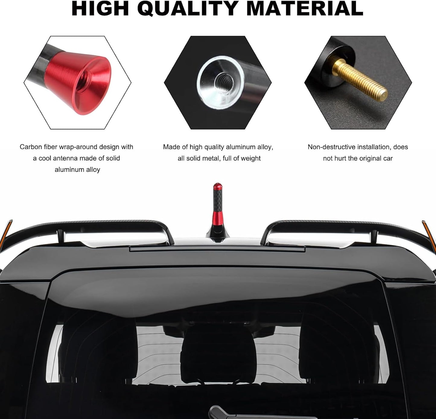 VCYOPN 1.43 Inch Car Short Antenna, Waterproof Carbon Fiber Auto Antenna Replacement Mast with Screws, Aluminum AM/FM