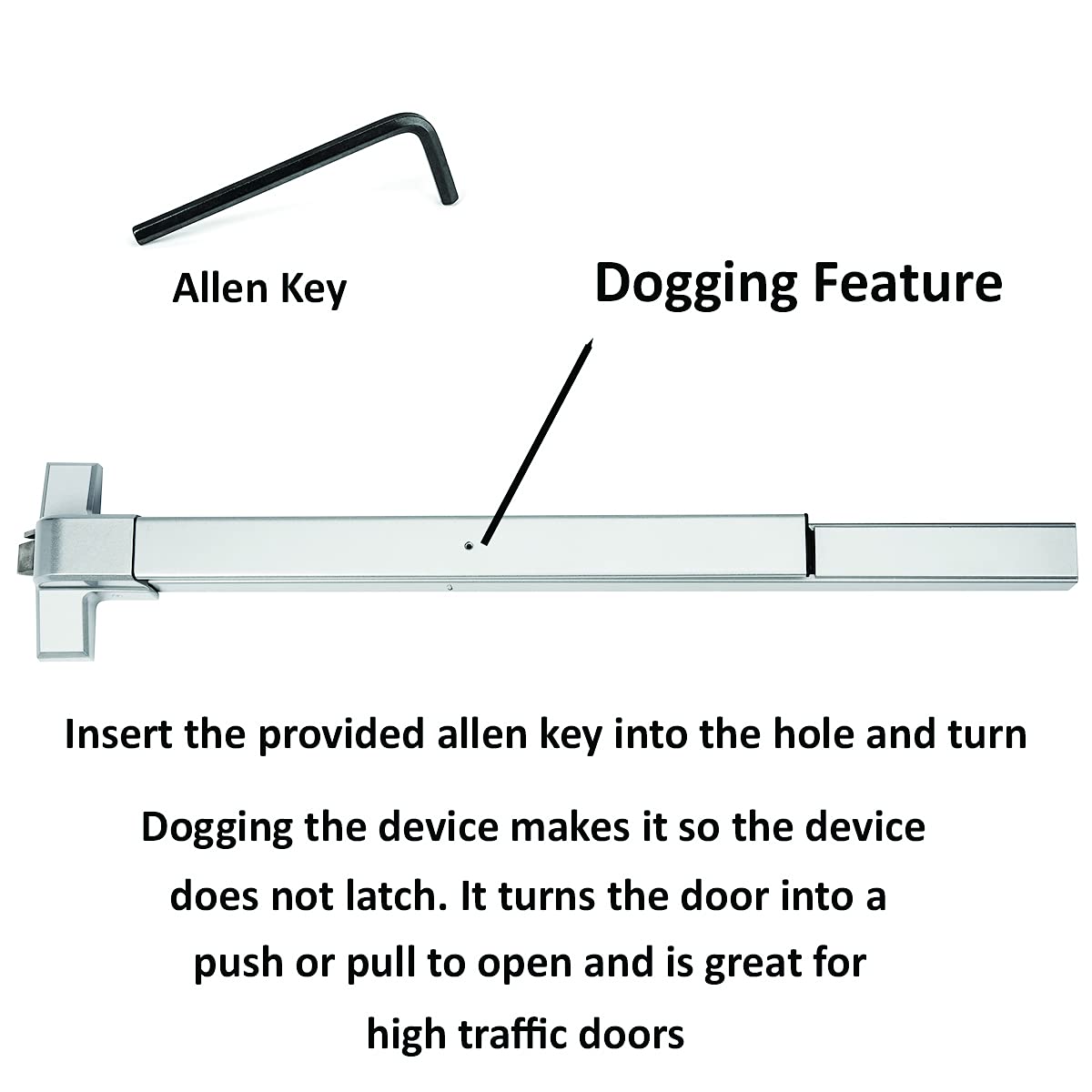 Dynasty Hardware Push Bar Panic Exit Device for Emergency Exit Doors, Aluminum Finish Commercial Panic Bar Door Handle, Push Bar for Exit Door, Panic Bar Lock, Push Bar Door Handle for Safety