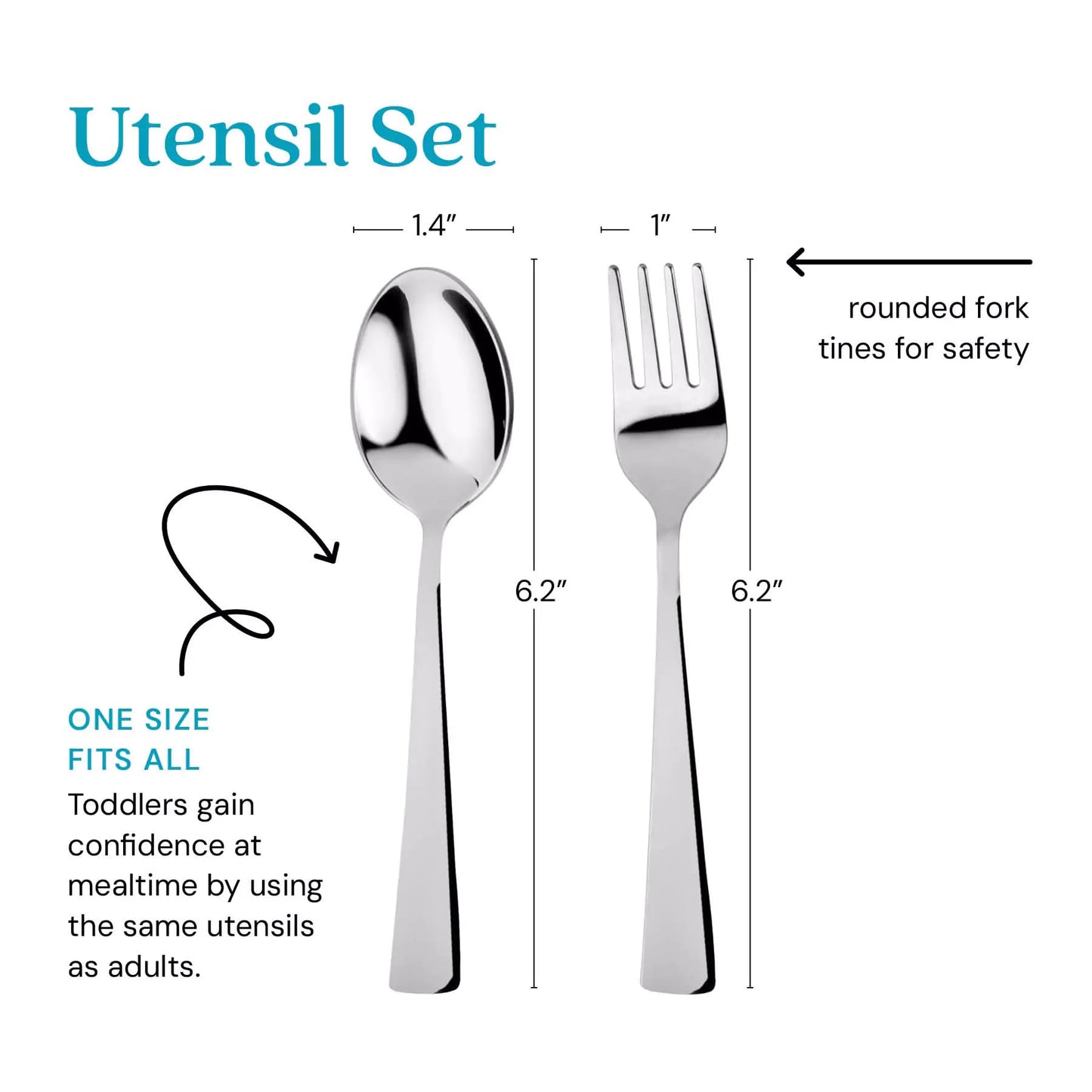 Ahimsa Stainless Steel Kids Utensils Set, Pediatrician Designed, Premium Kids Silverware, Non Toxic, Dishwasher Safe, Big Kid Fork and Spoon