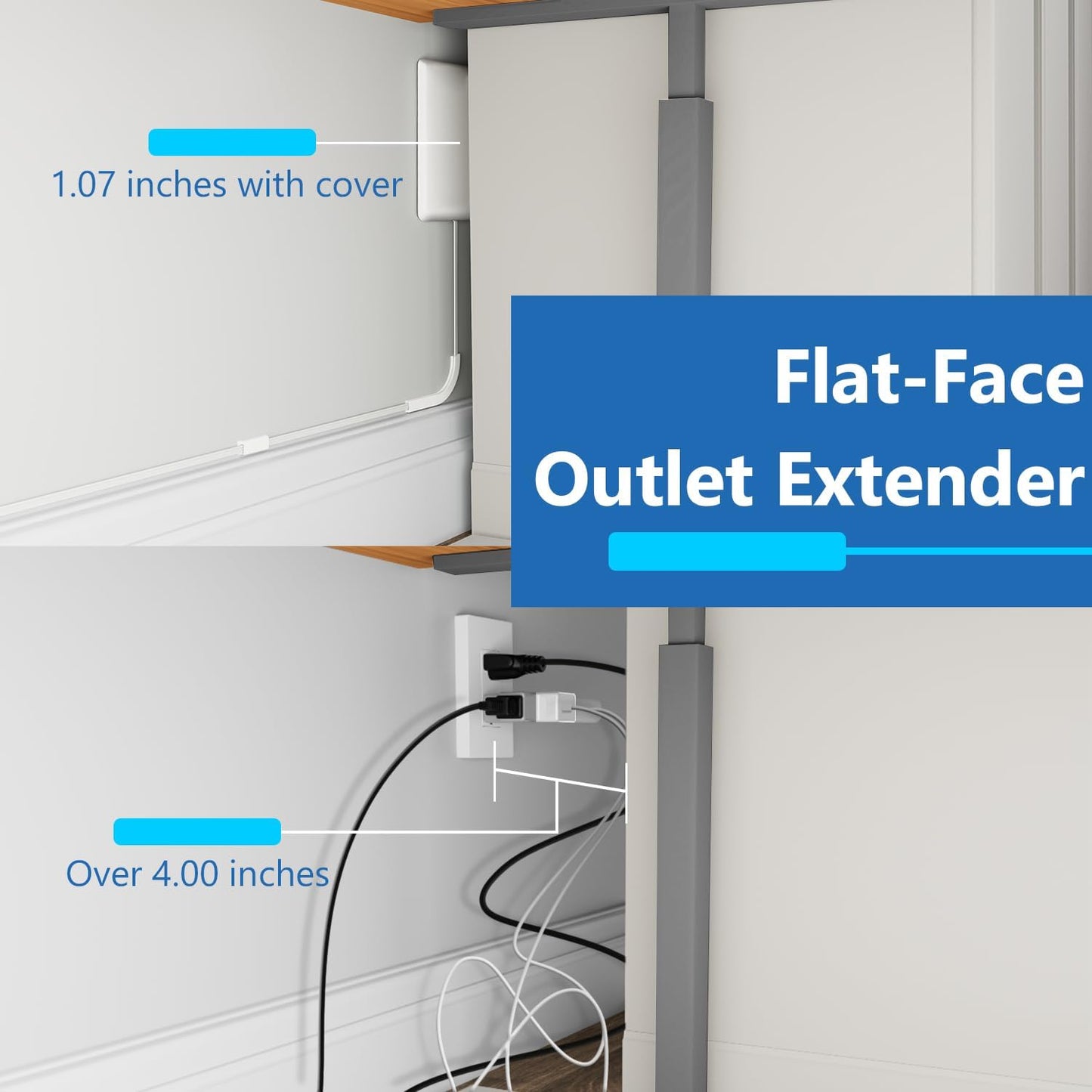 LIDER 3 3-Outlet 3ft LWE3-315-W, Flat-Face Outlet Extender with Receptacles, Ultra-Thin Wall Plate Plug with Cord