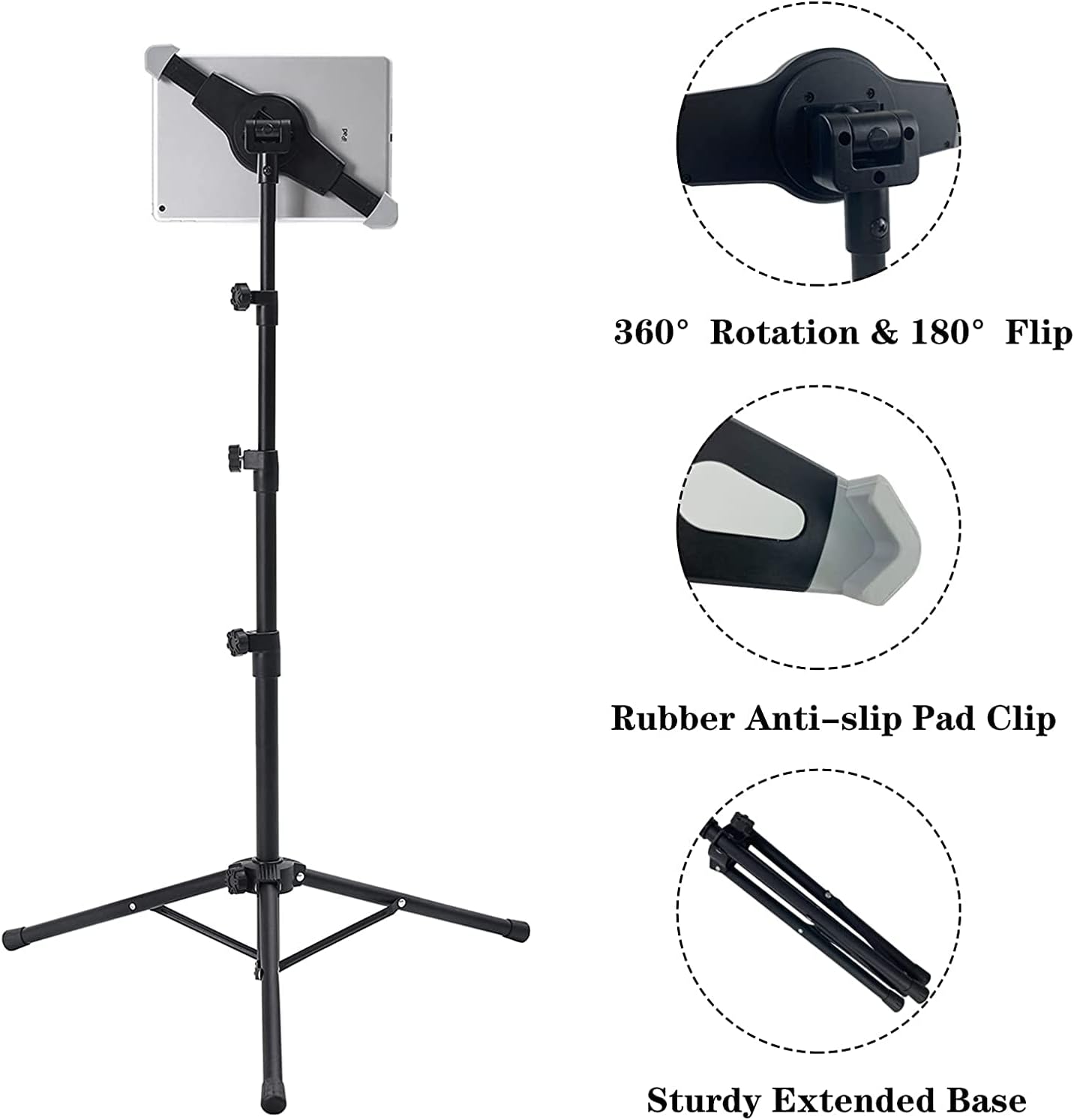 Raking 360 Pro12.9, 9.5-14.5 Inch Ipad Tripod Stand, Height Adjustable iPad Stand Floor, Tablet Holder Stand