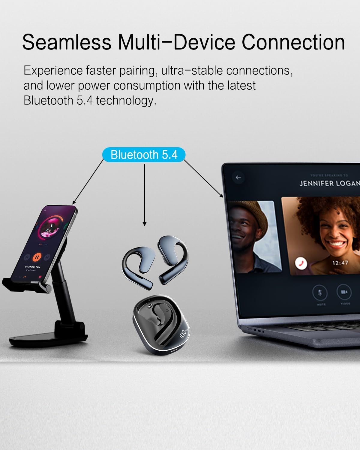 5.4 w/16.2mm 50H 3 IPX5, Open Ear Headphones, Dynamic Bass Boost Bluetooth Air Conduction Wireless Earbuds Large