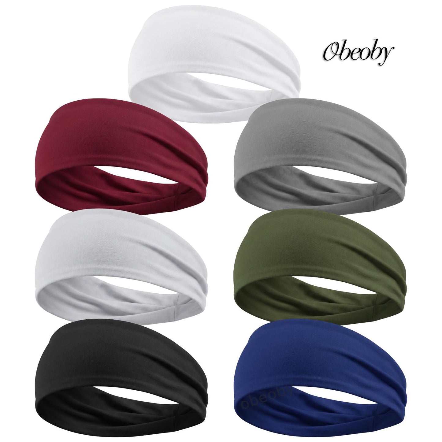 Obeoby 7 Pcs Headbands for Men, Soft Elastic Sports Sweatbands - Non Slip Moisture Wicking Bandanas Hair Band Head Wrap and Running Accessories for Gym Workout, Football, Yoga and Daily Athletic Use