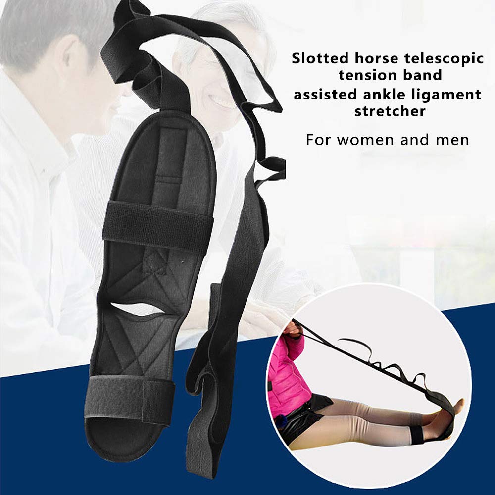 Kangwell Foot Stretcher, Foot and Calf Stretcher-Stretching Strap For Plantar Fasciitis for Heel Spurs, Achilles Tendonitis & Hamstring, Yoga Foot & Leg Stretch Strap (Black)