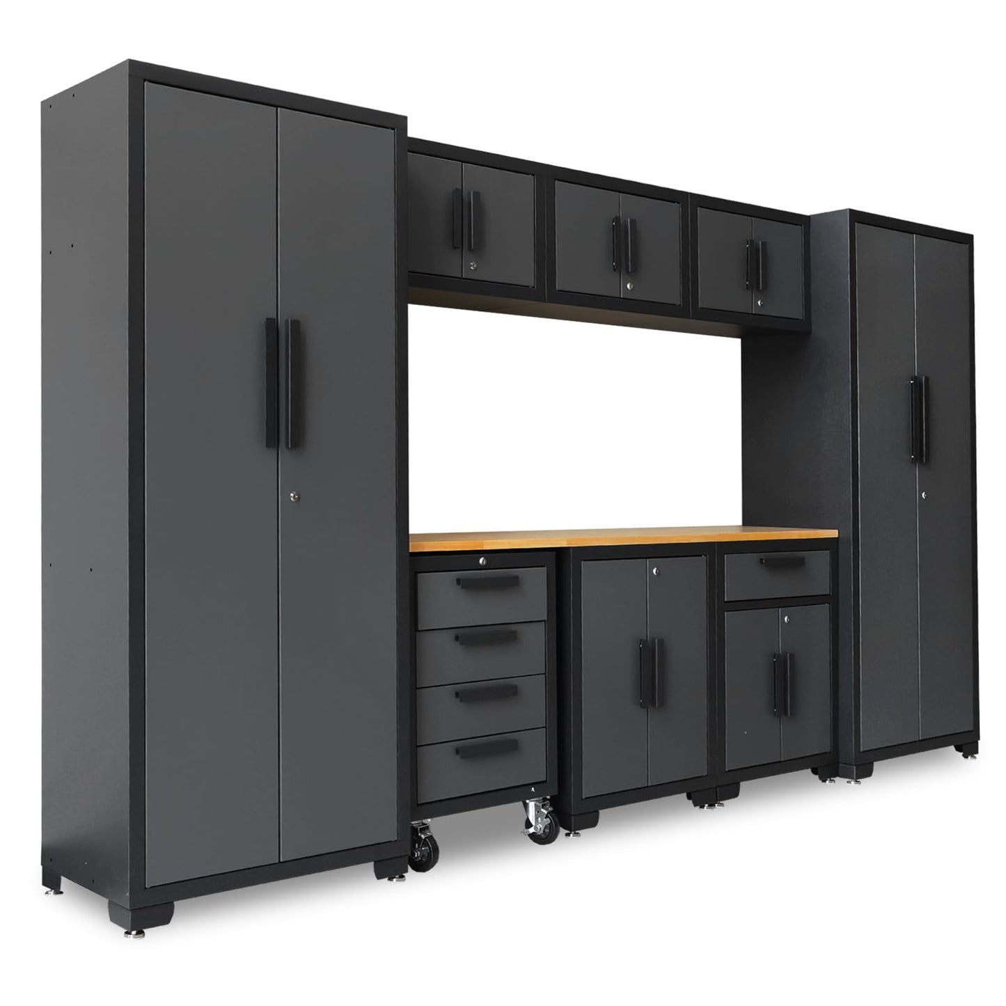 Torin Garage Cabinets Storage System, 9 Piece Included Steel Drawers Rolling Chest,Locked Storage Cabinet, Perfect for Organizing Garage and Tools, Black/Grey