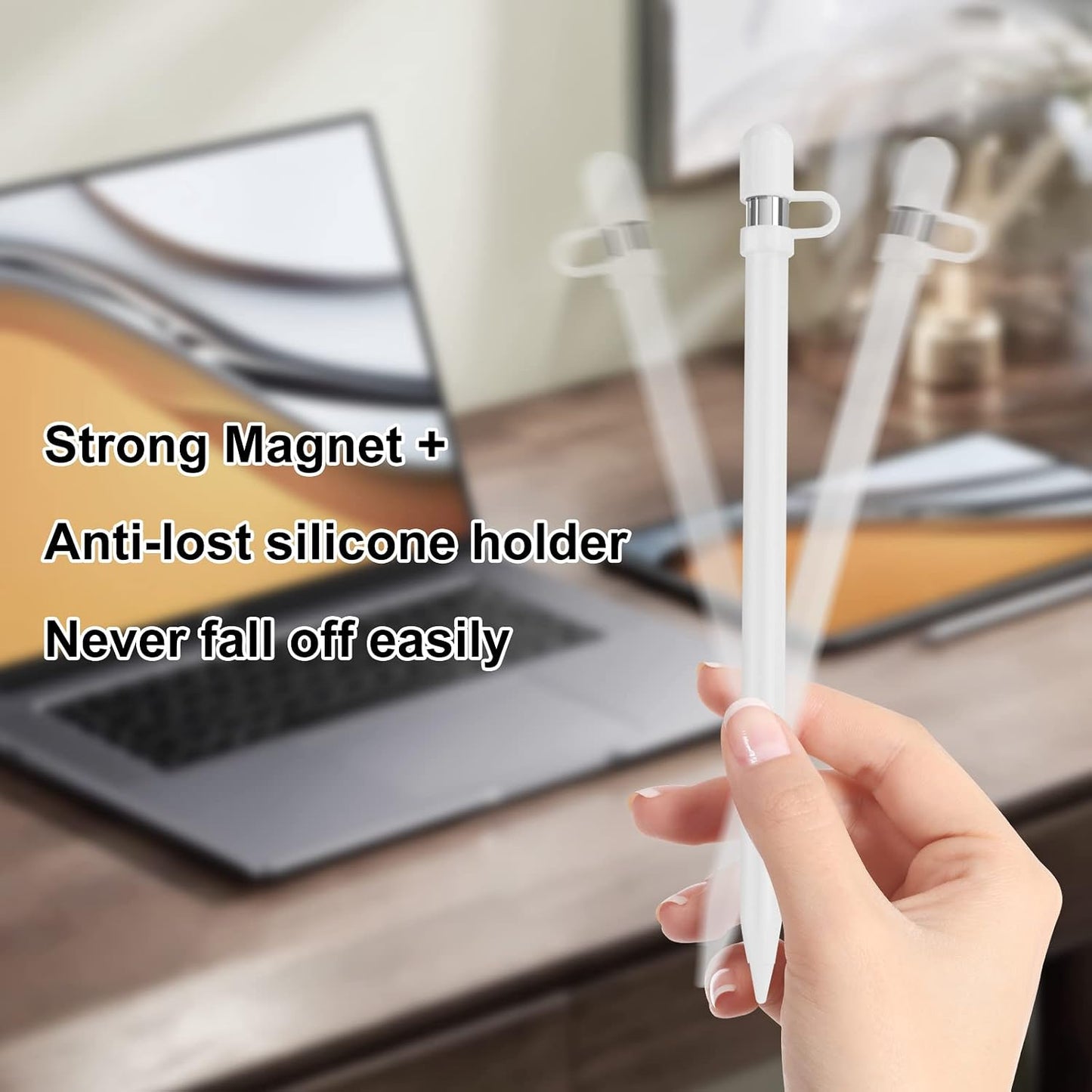 APETOO 1st 2-Pack 10 9 8 7 Magnetic Replacement Cap with Silicone Cap Holder for Apple Pencil Gen, for Apple Pen End
