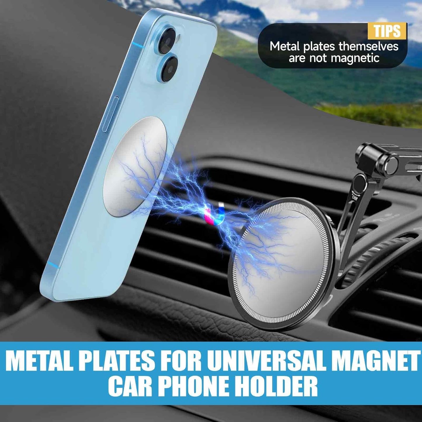 Bewudy 10 Set, Pcs Adhesive Thin Metal Plates (Compatible with Magnetic Mounts), Replacement for Phone Case, Car