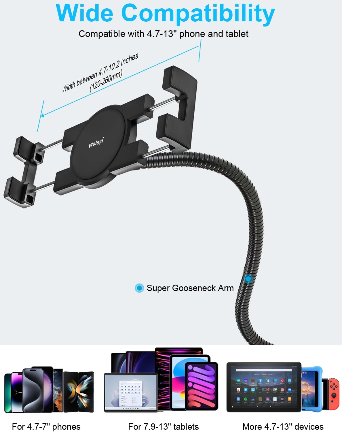 woleyi 20inch 4-13" Car Seat Rail Tablet Holder for Truck, Gooseneck Heavy-Duty Front Passenger Seat Tablet Mount
