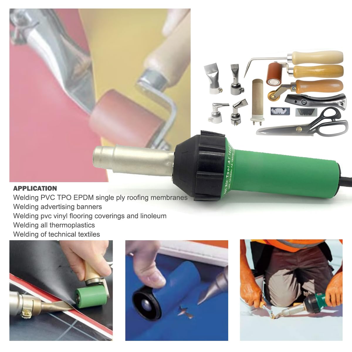 Hot Air Welding Gun PVC Professional Roofing Welding Kits 120V Welding PVC TPO EPDM Single Ply Roofing Membranes 1600W Welding Vinyl Flooring Coverings Linoleum Thermoplastics