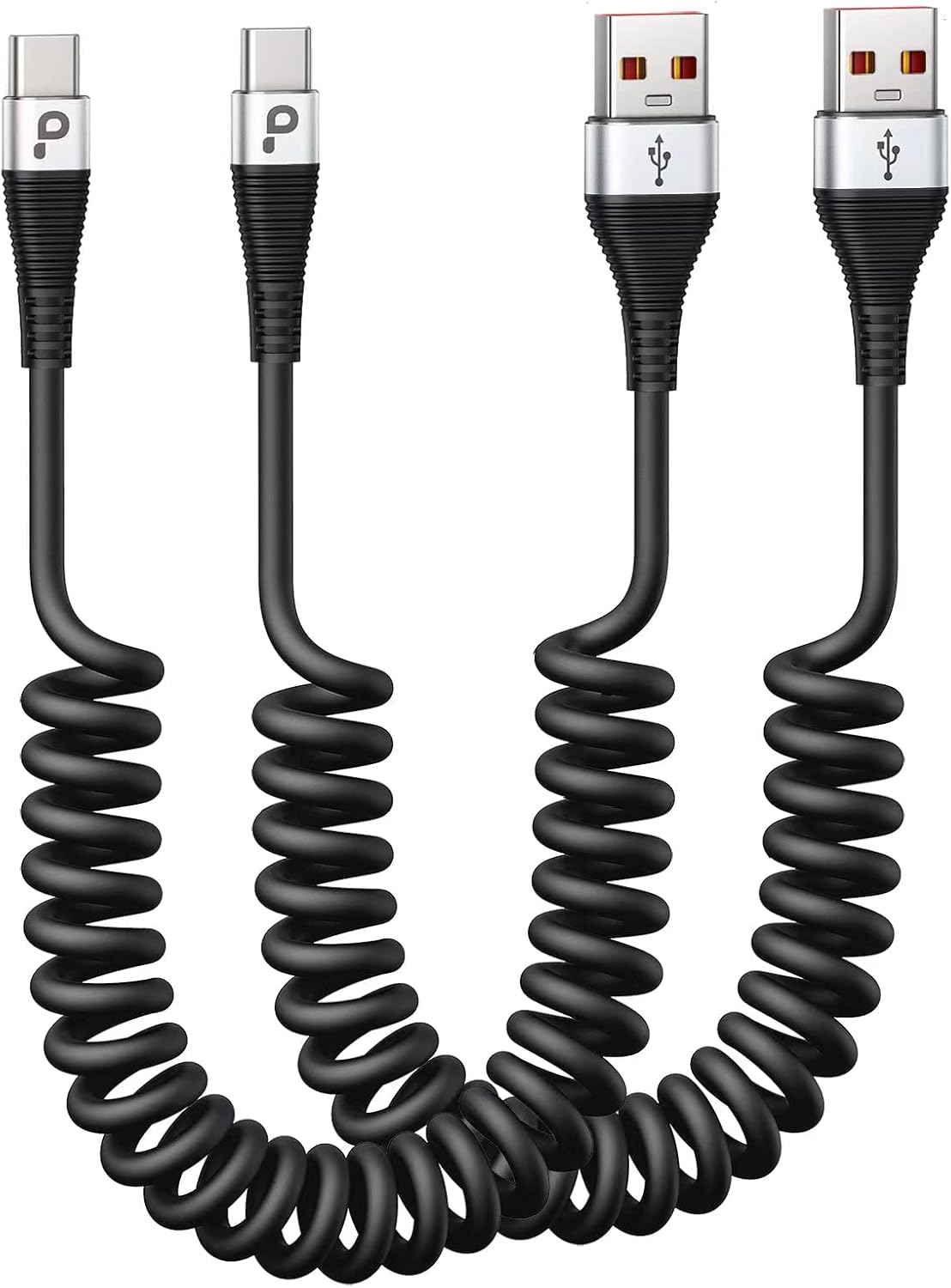 2Pack 5ft 17/16/15/Plus/Pro/Samsung S20 S10 USB Type C Cable Fast Charging, Coiled USB A to USB C Charge Cable for Car