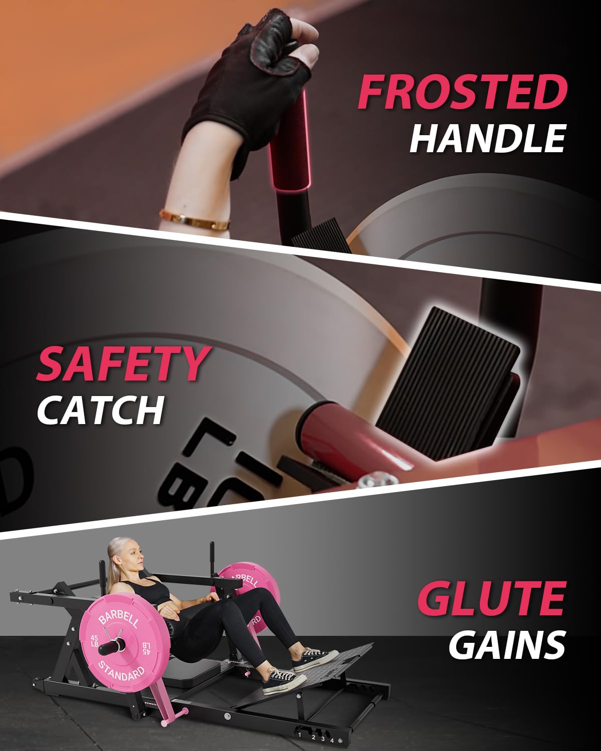 GMWD Hip Thrust Machine, 800 lbs Plate-Loaded Glute Bridge Machine with Weight Holder, Heavy Duty Butt Exercise Equipment for Glute Muscles Building and Butt Shaping, Adjustable Footboard, Pink