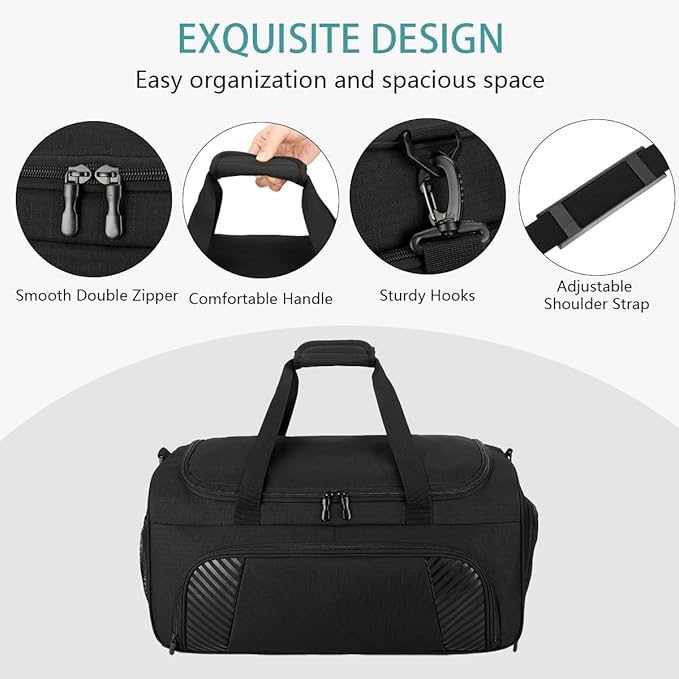 Urbanstand Gym Bag for Men - 22 Inch Sports Duffel Bags with Shoe Compartment, Large Overnight Weekender Gym Carry On Duffle Bag for Sport, Camping, Fitness & Workout, Black