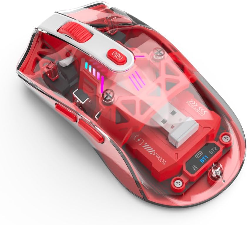 MKETech Electronics 2.4GHz, 830) Wireless Mouse with Transparent Shell and RGB Lighting, Dual-Mode Bluetooth