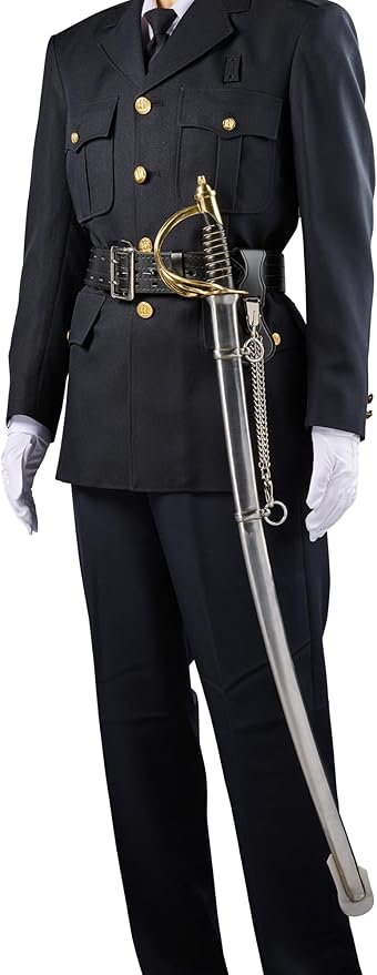 USMC Officer's Sword Frog Bundle Leather Saber Holder with Chrome Metal Chain for Ceremonial Sword
