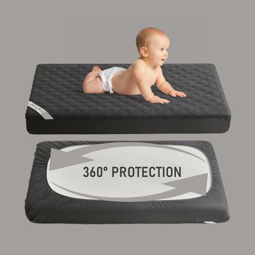 BEDLORE Waterproof Mattress Protector - Soft Gray Crib Pad | Noiseless & Machine Washable, 2 Pack (52''x28'')